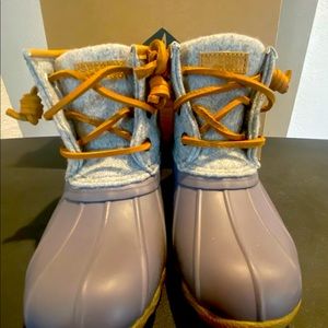 Girls Sperry Saltwater Duck Boots Gray Rubber Zipper Closure Little Kid Size 10M